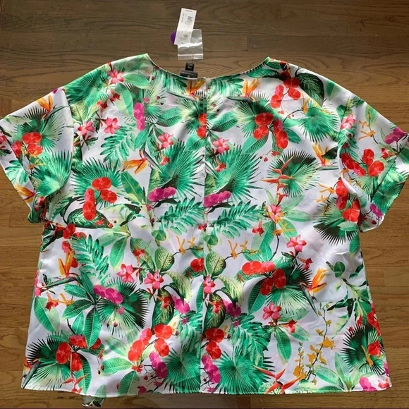 NWT Worthington Maya Floral Ruffle Sleeve Blouse Tropical Size XXL - Picture 4 of 7